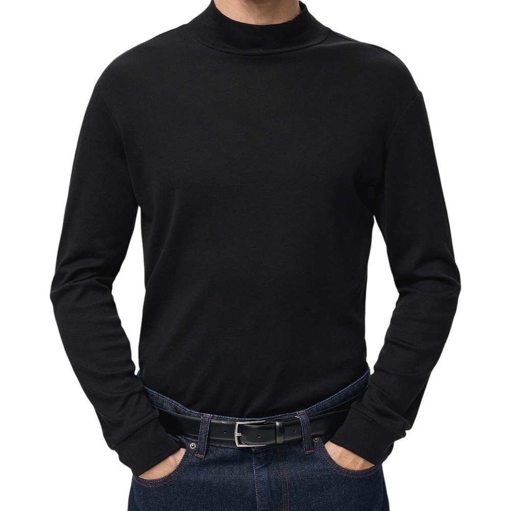 MNG‎ MAN Black Perkins Mock Neck Long Sleeve Regular Fit Cotton T Shirt Men's M